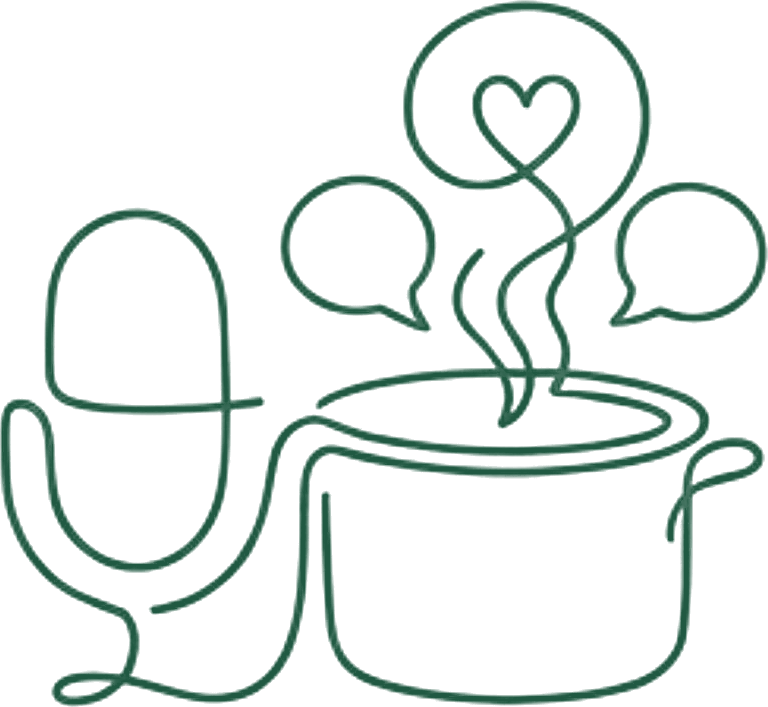 Talk My Recipe logo: a microphone drawn in one line beside a steaming pot